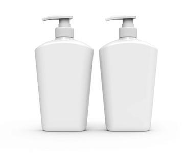 空白的白色塑料瓶在3d 渲染, 身体洗涤或卫生产品照片